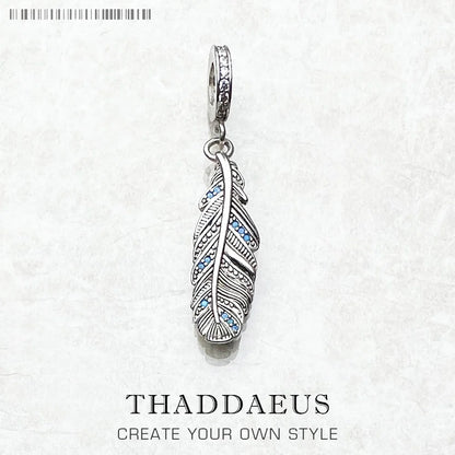 Mode Neue 925 Sterling Silber Feder Blau Anhänger Charme Für Frauen Männer Trendy Zubehör Herstellung