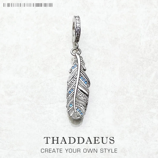 Mode Neue 925 Sterling Silber Feder Blau Anhänger Charme Für Frauen Männer Trendy Zubehör Herstellung