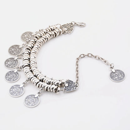 Mode Ethnische Gypsy Paar Armbänder Armreifen Für Frauen Kette Link Münze Charme Quaste Vintage Strand Einstellbare Boho Armbänder