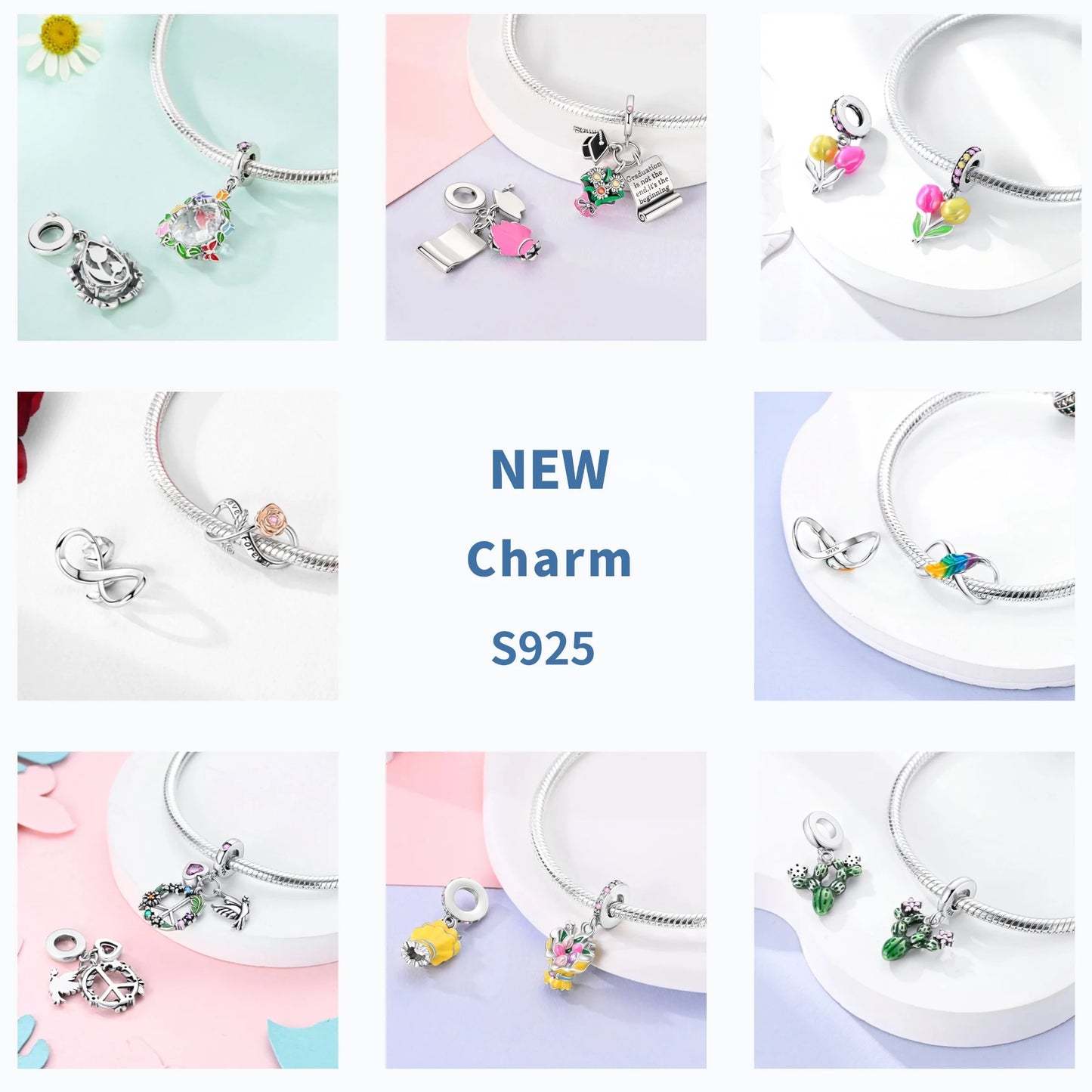 Gelber Sonnenblumen-Charm aus 925er Silber, Original-Zirkon, Kolibri, Einhorn-Charms, passend für Armbänder, DIY-Schmuck für Frauen, Hochzeitsgeschenk