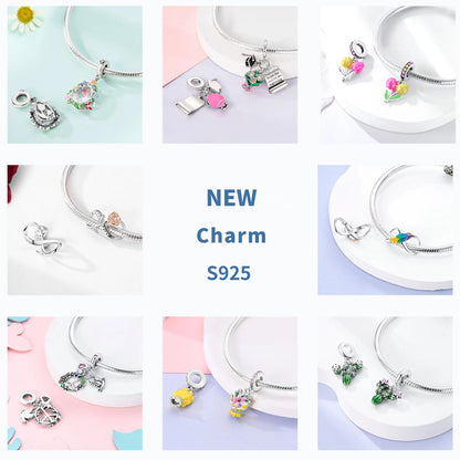 Gelber Sonnenblumen-Charm aus 925er Silber, Original-Zirkon, Kolibri, Einhorn-Charms, passend für Armbänder, DIY-Schmuck für Frauen, Hochzeitsgeschenk