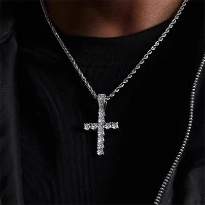 Halskette aus 925er-Sterlingsilber mit eingelegtem Kristallzirkon, modisches Kreuz-Herren-Anhänger-Halskette, Party-Geschenkschmuck