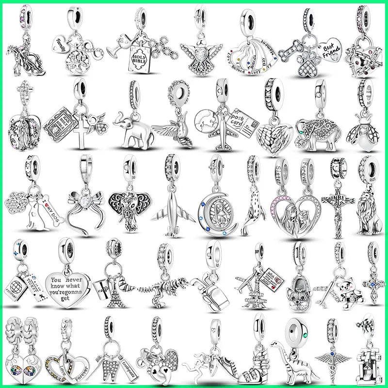 Charms aus 925er-Sterlingsilber, Flugzeug, Reisepass, Elefant, Perlenanhänger, passend für Original-Armbänder, für Frauen, Geburtstag, Modeschmuck, Geschenk