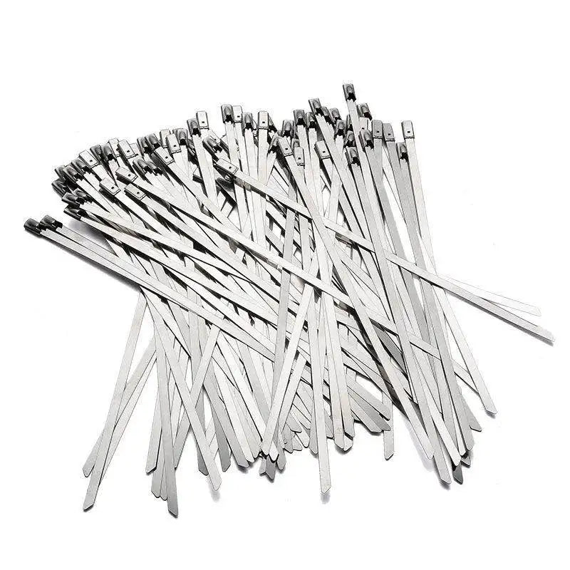 100 Stück 4,6 Edelstahl-Kabelbinder mm selbstsicher nde Hochleistungs-Kabelbinder Mehrzweck-Metall-Auspuffwickel-Verriegelung binder