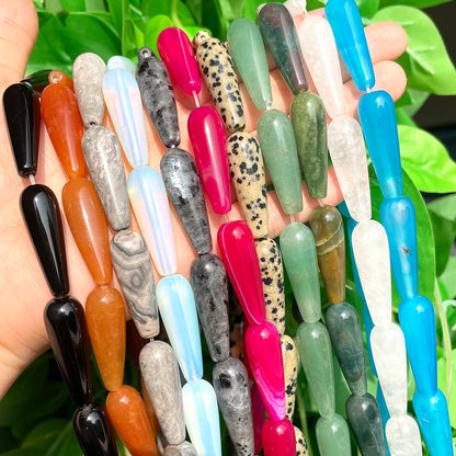 2 Stück natürlicher Wassertropfen aus echtem Stein, Indien-Achate, Labradorit, Tigerauge, Chalcedon, lose Perlen für Schmuckherstellung, DIY-Armband