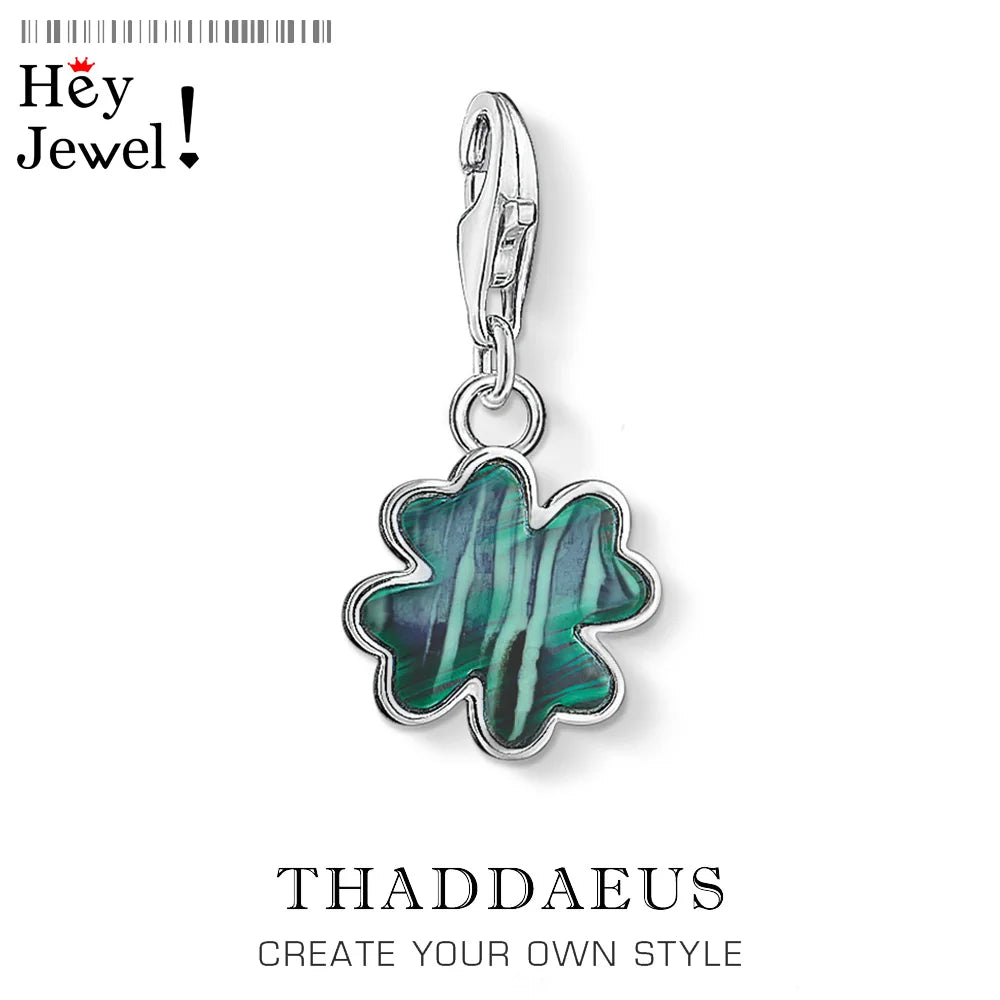 Grünes Kleeblatt-Charm-Anhänger, Europa-Accessoires, 925er Sterlingsilber, Modeschmuck, Glücksgeschenk für Damen und Herren