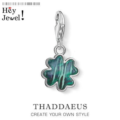 Grünes Kleeblatt-Charm-Anhänger, Europa-Accessoires, 925er Sterlingsilber, Modeschmuck, Glücksgeschenk für Damen und Herren