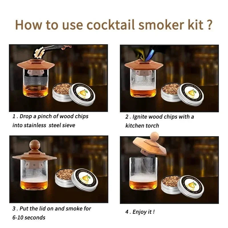 Holz Cocktail Smoker Kit Smoke Cover Filter Bar Wein Mischdeckel Werkzeug für Getränke Küche Bar Zubehör Werkzeuge Bar Cocktail