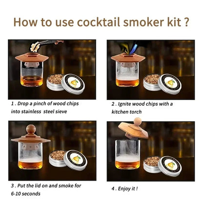 Holz Cocktail Smoker Kit Smoke Cover Filter Bar Wein Mischdeckel Werkzeug für Getränke Küche Bar Zubehör Werkzeuge Bar Cocktail