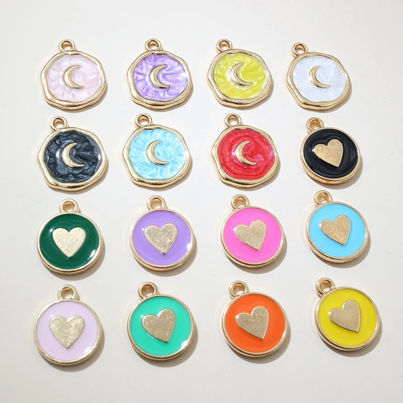 20 Stück Emaille Mond Herz Charms Anhänger Legierung Metall DIY Schmuck Herstellung Zubehör Ergebnisse für Armband Ohrringe Halskette
