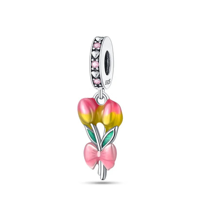 Bunter Schmetterlingsanhänger aus 925er-Sterlingsilber mit Blumen, Perlen, Käfer und Marienkäfer, passend für Armbänder, exquisite Anhänger-Geschenke