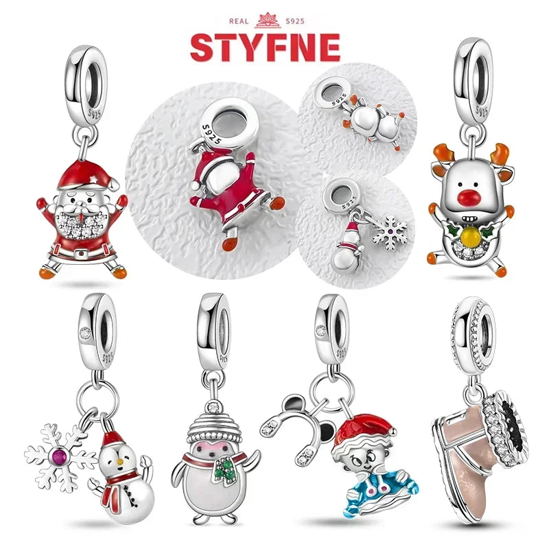 925 Silber Neue Weihnachten Weihnachtsmann Elch Schneemann Charms Perlen Fit Original Armbänder Party Geschenk DIY Schmuck für Frauen