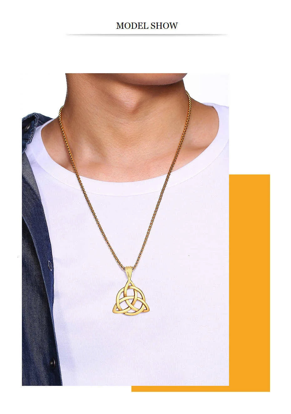 Vnox Wikinger-Halsketten mit keltischem Knoten für Herren, Edelstahl, Dreifachknoten-Anhänger, lässiger Herrenschmuck mit 61 cm Box-Kette