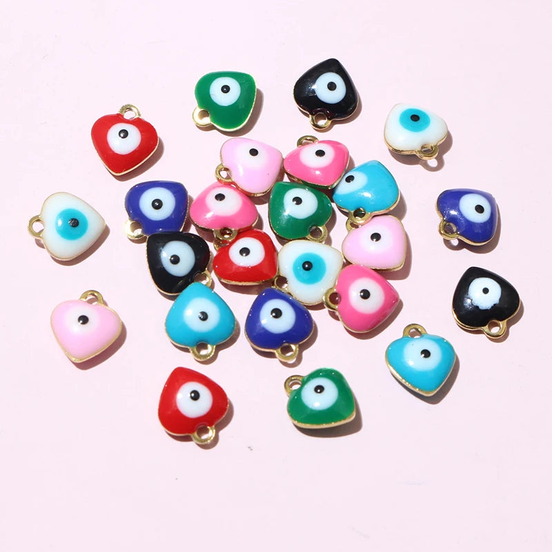20 Stück 9x8mm Emaille Böse Augen Herz-Anhänger Edelstahl DIY Schmuck Making Zubehör Erkenntnisse Armband Ohrringe
