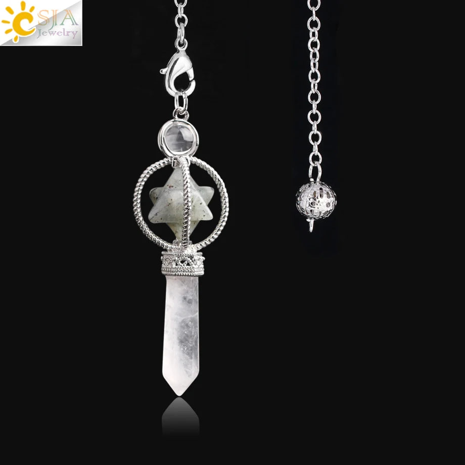 CSJA Esoterik Kristallpendel für Wünschelpen, Weissagung, Pendel, Merkaba, Naturstein-Anhänger, klarer Quarz, rote Bronze, G930