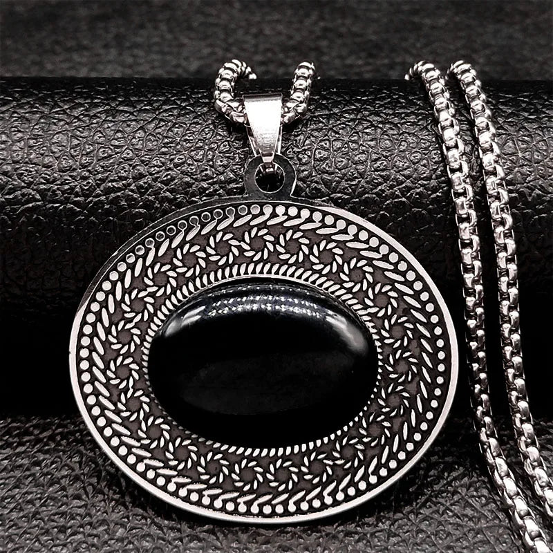 Edelstahl Böhmen Naturstein Vintage Halsketten Frauen Silber Farbe Oval Kette Halskette Schmuck Reiki Healing Geschenk N8150
