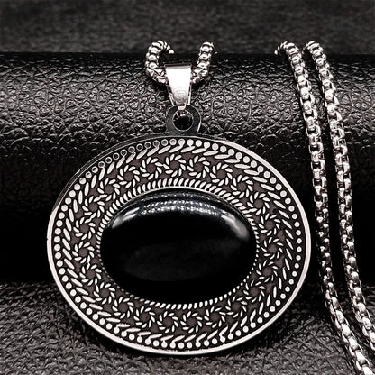 Edelstahl Böhmen Naturstein Vintage Halsketten Frauen Silber Farbe Oval Kette Halskette Schmuck Reiki Healing Geschenk N8150