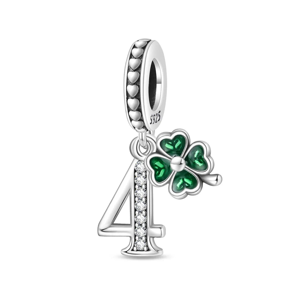 Glücksbringer aus 925er-Sterlingsilber mit vierblättrigem Kleeblatt, Hufeisenkrabbe, Marienkäfer-Zahlen-Charm, passend für DIY-Armbänder, Halsketten, Gesundheit, Glücksgeschenke