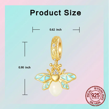 Leuchtender baumelnder Charm mit Frühlingsthema, 925er Sterlingsilber, Biene-Honeypot-Anhänger für Armband, Halskette, DIY-Charms, Schmuck
