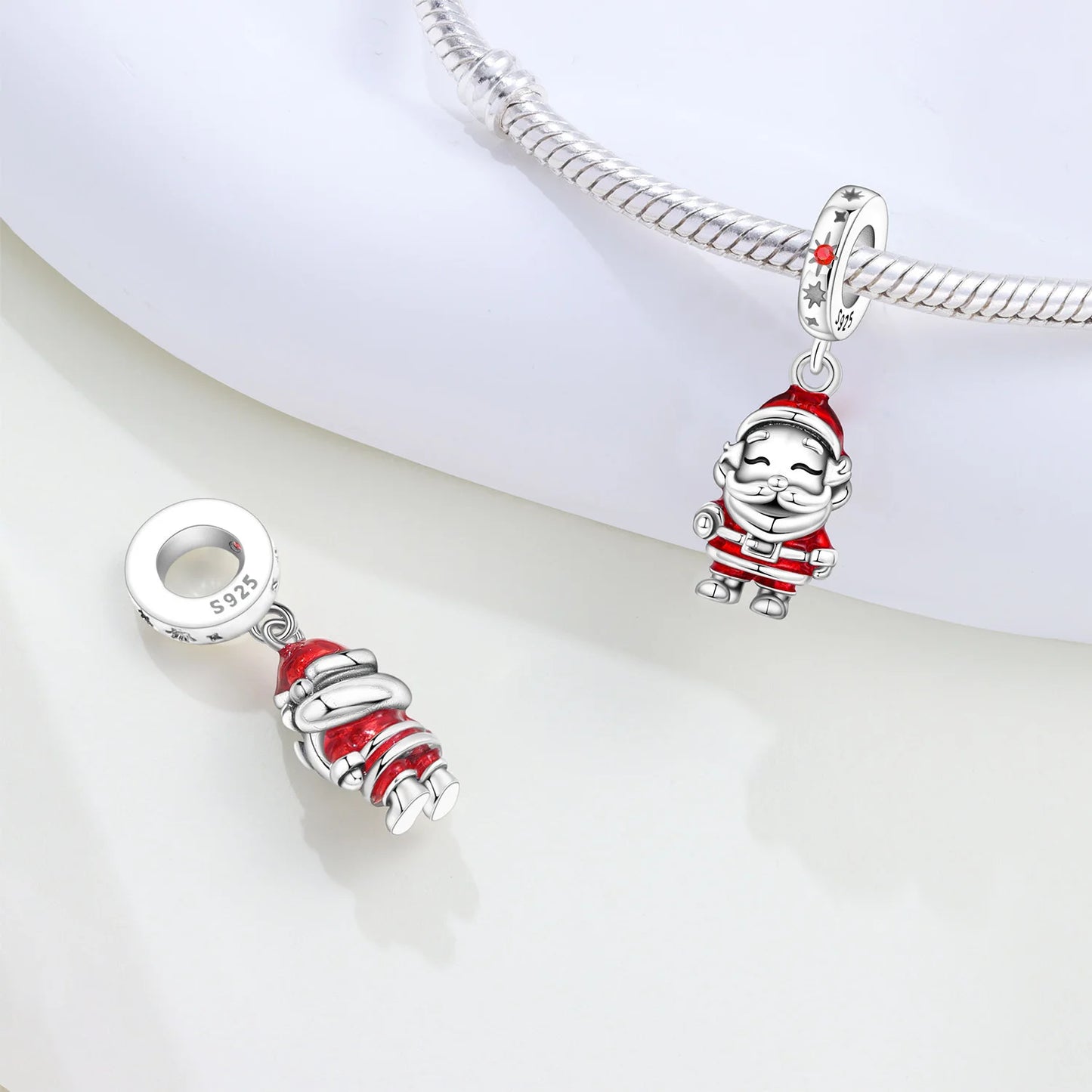 Frohe Weihnachten-Charm aus 925er-Sterlingsilber, Kiefernbaum, Weihnachtsmann, Schneehaus, passend für DIY-Armbänder, Halsketten, Urlaubs- und saisonale Geschenke