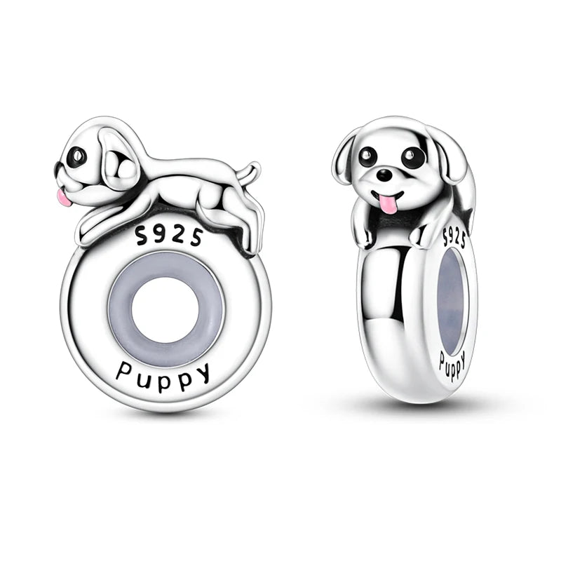 Lucky Clover Clip Charms 925 Sterling Silber Original Black Cat Stopper Clamp Silikon Spacer Charm für DIY Schmuck Armband