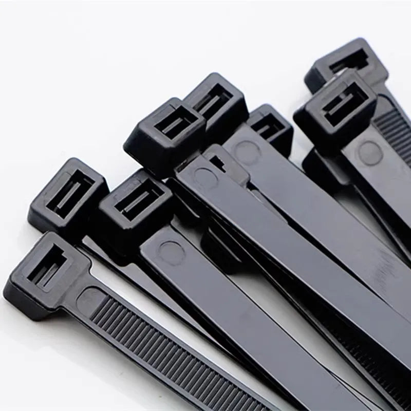 250 Stück selbstsichernder Kunststoff-Nylon-Kabelbinder, schwarz, 5 x 300 Kabelbinder, 8 x 200 mm, Befestigungsring, Kabelbinder, Reißverschluss, Wraps, Riemen, Nylon-Kabelbinder-Set