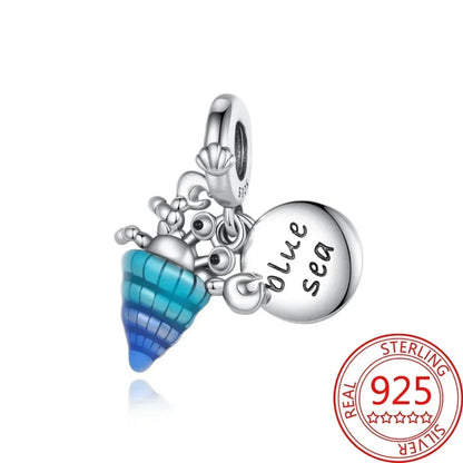 Charms-Anhänger aus 925er-Sterlingsilber mit blauen Ozean-Serie, passend für das DIY-Armband der Marke, Damenschmuck, Geschenke für Freundin