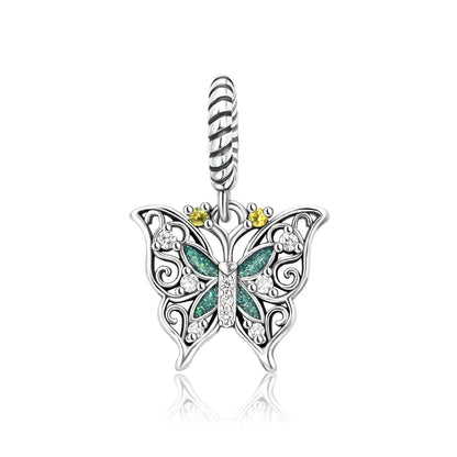Glänzende Schmetterlingsanhänger aus 925er-Sterlingsilber mit flatternder Dunkelheit, passend für DIY-Armbänder, Halsketten, romantisches Geschenk, Paarung