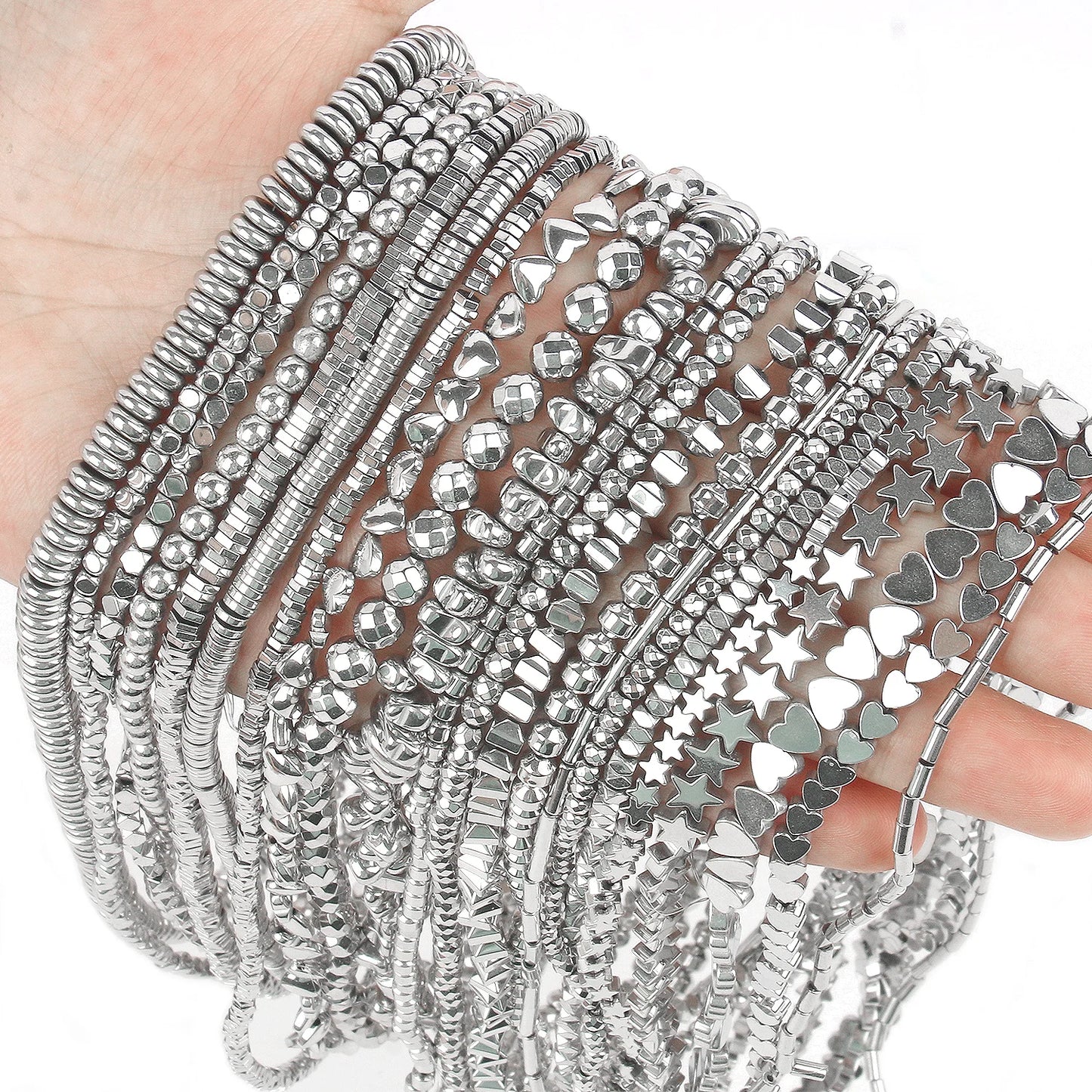 Großhandel AAA Rhodium Hämatit Perlen Charms Herz Stern Rohr Facettierte Runde Unregelmäßige Geometrische Form Perlen Für Schmuck Machen