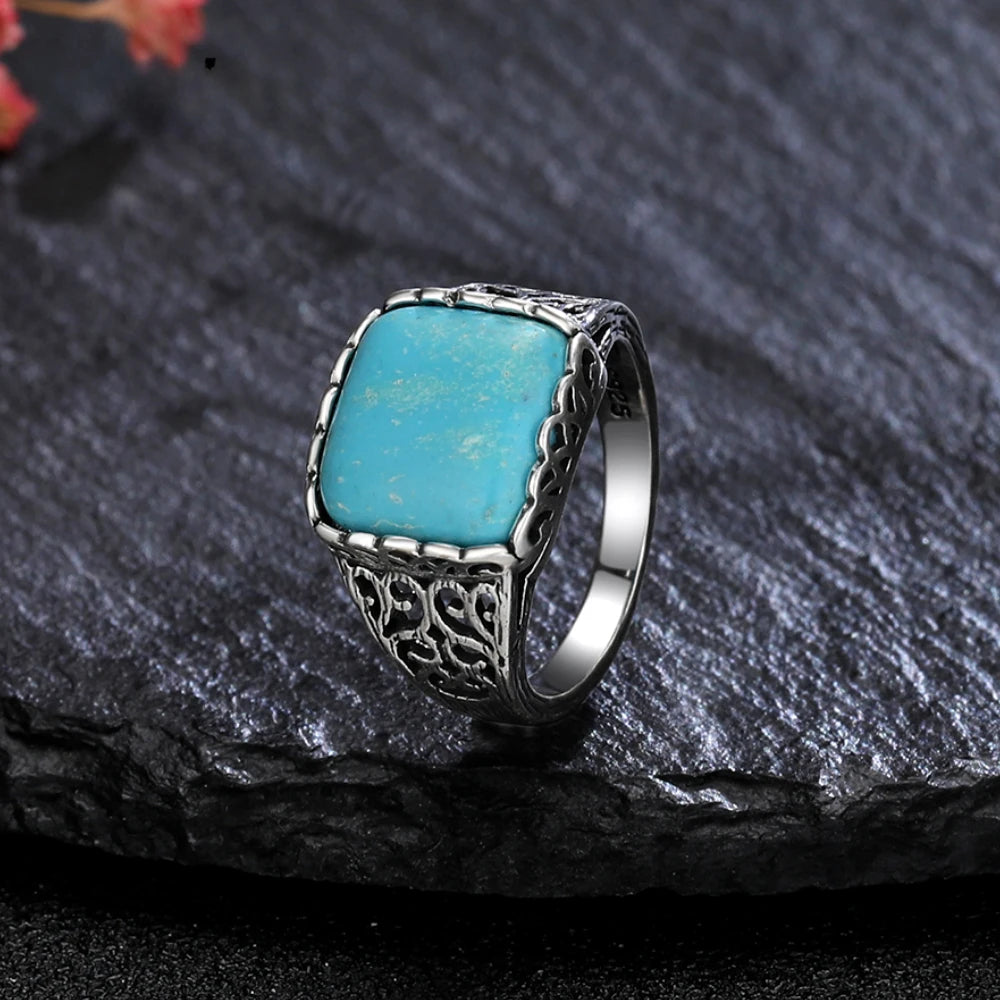 Vintage S925 Silber Ring Natürliche Türkis Ringe Luxus Schmuck Party Jahrestag Geburtstag Geschenk für Frauen Mann