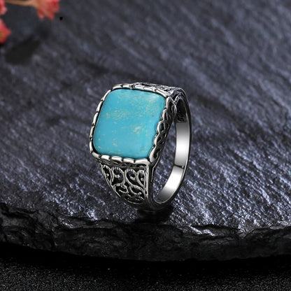 Vintage S925 Silber Ring Natürliche Türkis Ringe Luxus Schmuck Party Jahrestag Geburtstag Geschenk für Frauen Mann