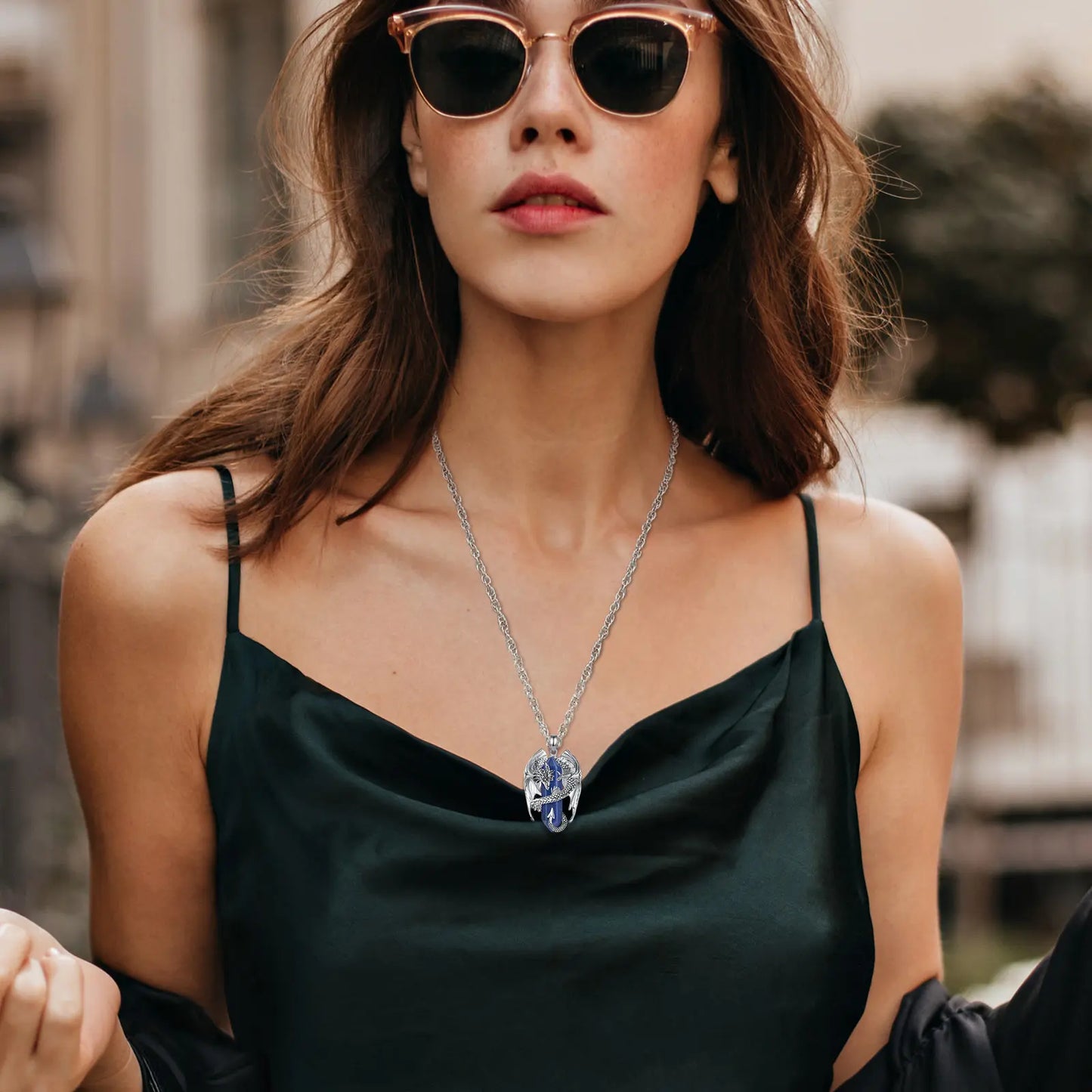 Eudora Drachen Twining sechseckigen Lapislazuli prismatische Halskette Punk Heilung Kristall Stein Anhänger Schmuck für Frauen Mann Geschenk