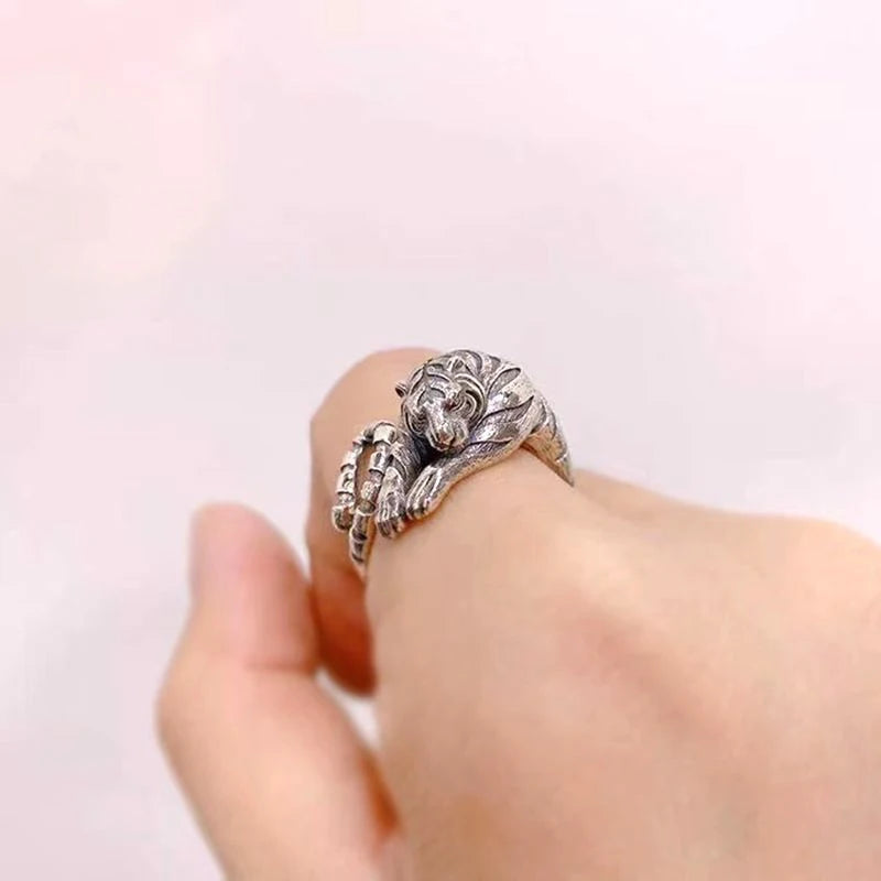 1 Stück heftige Tiger verstellbare Öffnung Ring Männer und Frauen Vintage Punk alten Gold alten Silber Farbe Tiers chmuck Geschenk