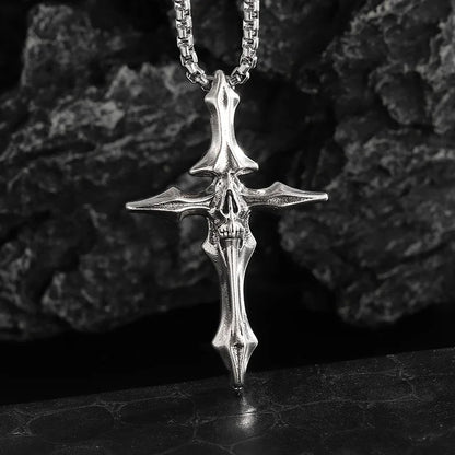 Vintage Gothic Totenkopf Jesus Kreuz Anhänger Halskette Katholischer Schmuck für Männer Punk Religiöse Amulett Halskette