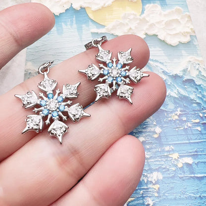 Blauer Stein-Schneeflocken-Anhänger, baumelnder Charm für Frauen, edler Schmuck, romantisches Geschenk, echtes 925er Sterlingsilber