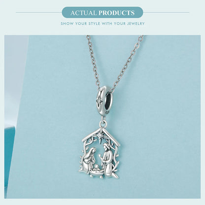 WOSTU Anhänger „Jesus-Krippe“ aus 925er-Sterlingsilber, „Die Geburt Jesu“, passend für Armbänder, Halsketten, DIY, einzigartiges Geschenk