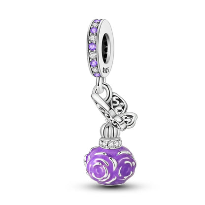 Lila Serie 925 Sterling Silber Traubenblüten Weinflasche Lebensbaum Tulpen Schnur-Dekoration Passend für DIY Armband Halskette Geschenk