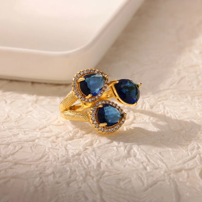 Luxus Edelstahl Ringe Vergoldet Bunte Stein Zirkon Kristall Herz Ring Für Frauen Hochzeit Boho Schmuck Weihnachtsgeschenk