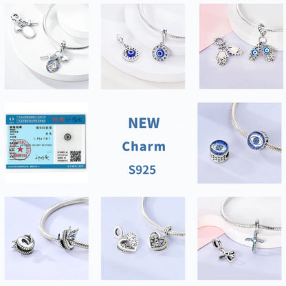 925 Silber Charms Original Design Blaue Augen Zirkon Katze Hund Perle Herz Charme DIY Fit Armband Für Frauen Hochzeit Schmuck Geschenk