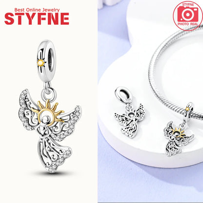Neue Silber 925 Engel Skulptur Charms Herz Perlen Fit Original Armband für Frauen Schmuck Party Perlen DIY Edlen Schmuck Geschenke