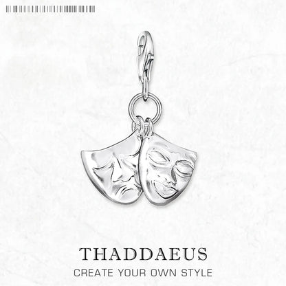 Theatermasken-Charms-Anhänger, Frühling, brandneuer europäischer Stil, 925er Sterlingsilber, Vintage-Modeschmuck, Club für Damen und Herren