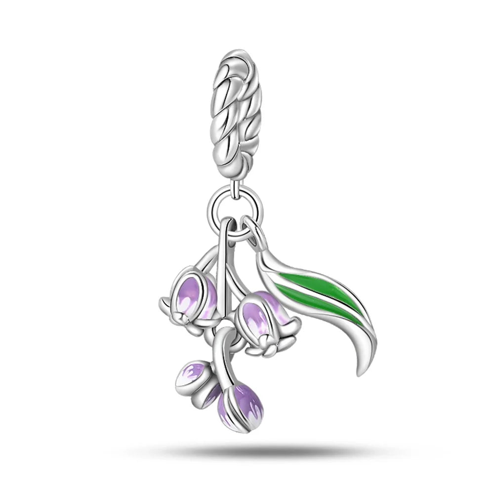 Lila Serie 925 Sterling Silber Maiglöckchen Rose Meerjungfrau Hexenhut Charm Passend für DIY Armband Halskette Charmante Geschenke