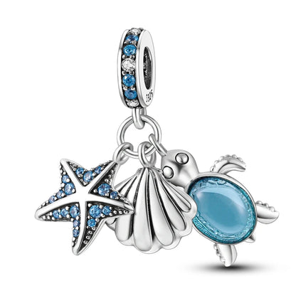 Neue Sommer 925 Sterling Silber Charms Perlen Anhänger Ozean Schildkröte Strand Obst Shell Blau Charme DIY Frauen Armband Schmuck Geschenk
