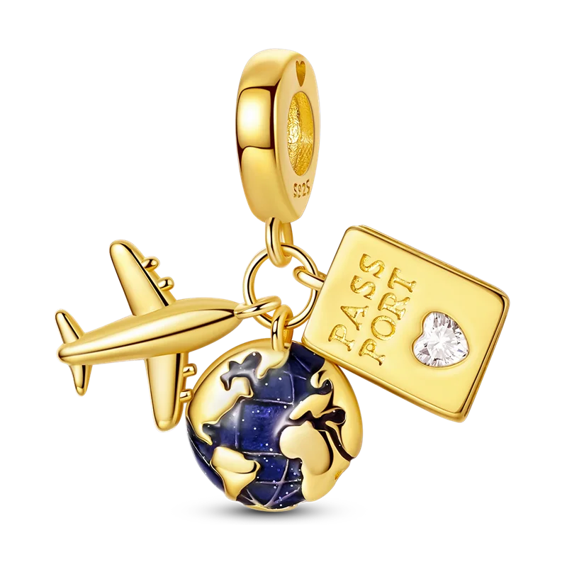 Golden Series Charms aus 925er-Sterlingsilber, zu öffnender Wal-Schmetterlings-Sonnen-Anhänger, CZ-Zirkon, passend für Original-Armbänder, DIY-Schmuck