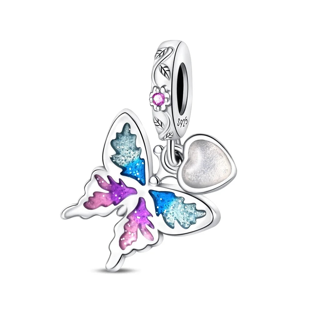 Glänzende Schmetterlingsanhänger aus 925er-Sterlingsilber mit flatternder Dunkelheit, passend für DIY-Armbänder, Halsketten, romantisches Geschenk, Paarung