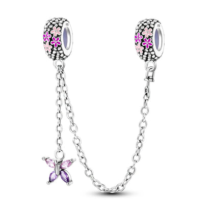 Sicherheitsketten aus 925er-Sterlingsilber, violette Serie, Schmetterling, Widder, Zwillinge, passend für Original-Armbänder, DIY-Schmuckherstellung, Geschenk für Frauen