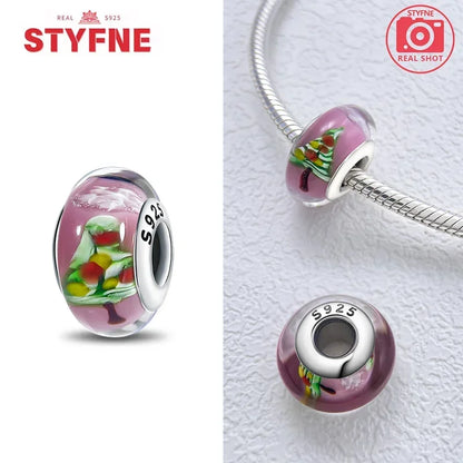 Echtes Sterlingsilber 925, Blumen-Charms, Glas, neue Original-Perle, bunt, Murano, passend für Original-Armbänder, DIY für Frauen, Schmuck, Geschenke
