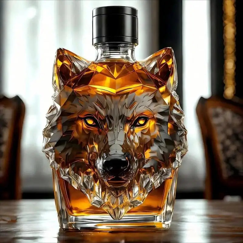 Whiskygläser, Wolfskulptur, Weinbecher, ästhetische Glasflasche zum Sammeln, Wolf-Thema für Cocktail-Whisky-Reisen