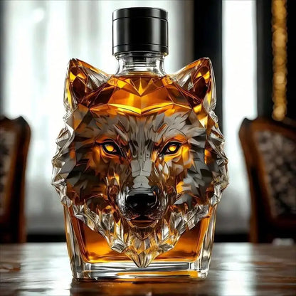 Whiskygläser, Wolfskulptur, Weinbecher, ästhetische Glasflasche zum Sammeln, Wolf-Thema für Cocktail-Whisky-Reisen