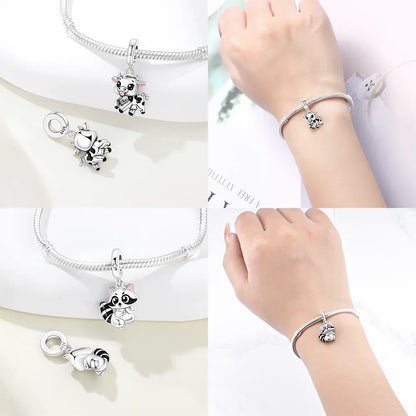 Schwarze Charms aus 925er Silber, Schmetterling, Panda, Waschbär, Kalb, Lammperlen, Anhänger, passend für DIY-Original-Armband, Halskette, Modeschmuck, Geschenk